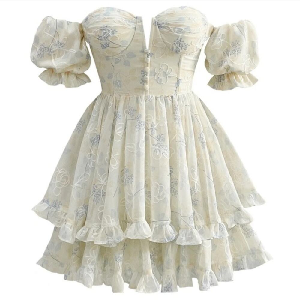 Adeirlina Summer in Tuscany Mini Dress size XS Floral Coquette Milkmaid Fairy